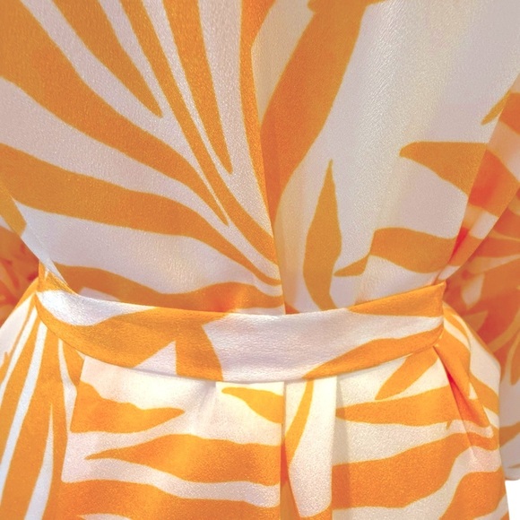 Maison Du Soir Yellow Magnolia Luxe Robe Kimono Coverup Tropical Palm Print  M/L - Picture 6 of 7